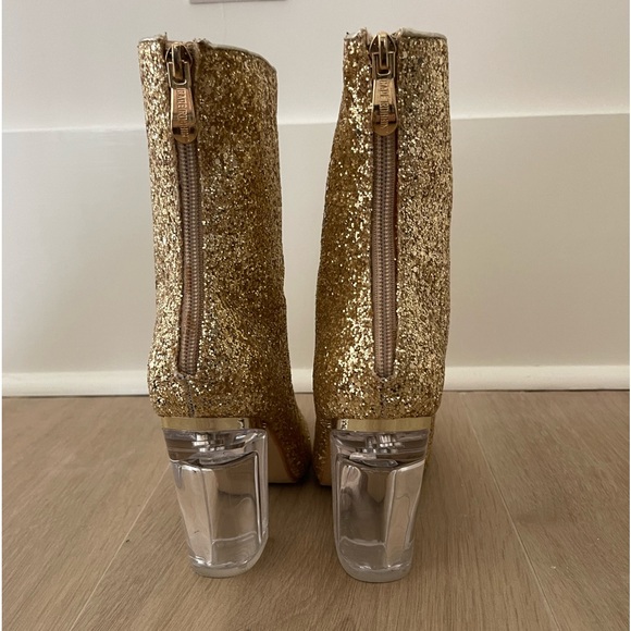 👠Cape RobbinGold Glitter/Clear Chunky Heel Boots 7 NEW - Picture 3 of 6